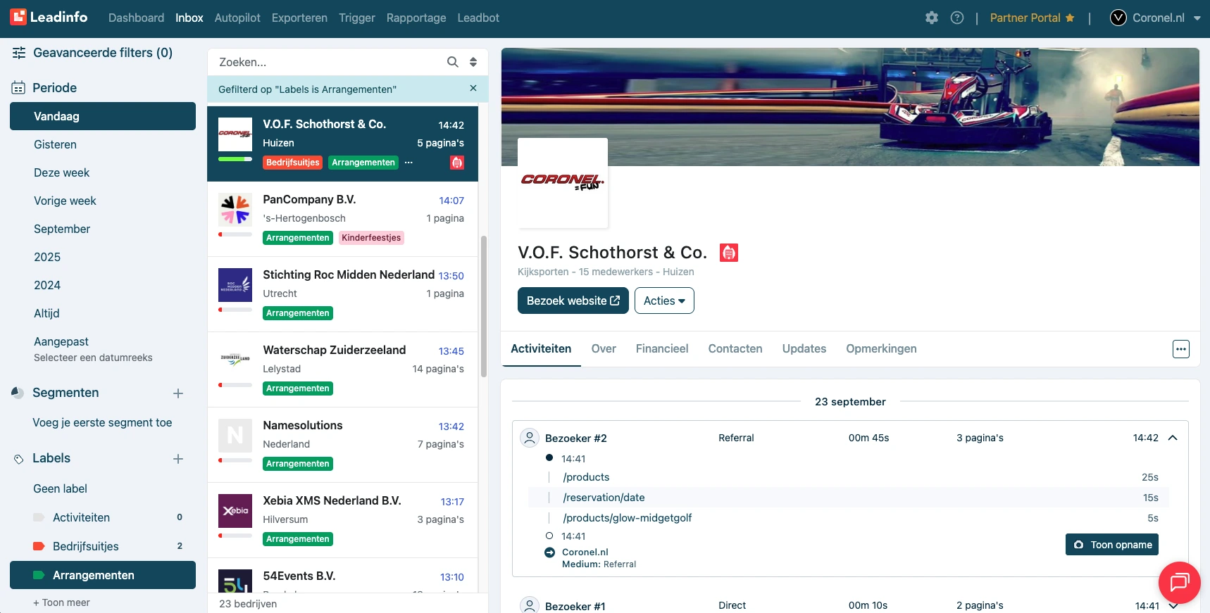 Leadinfo dashboard — bedrijfsherkenning